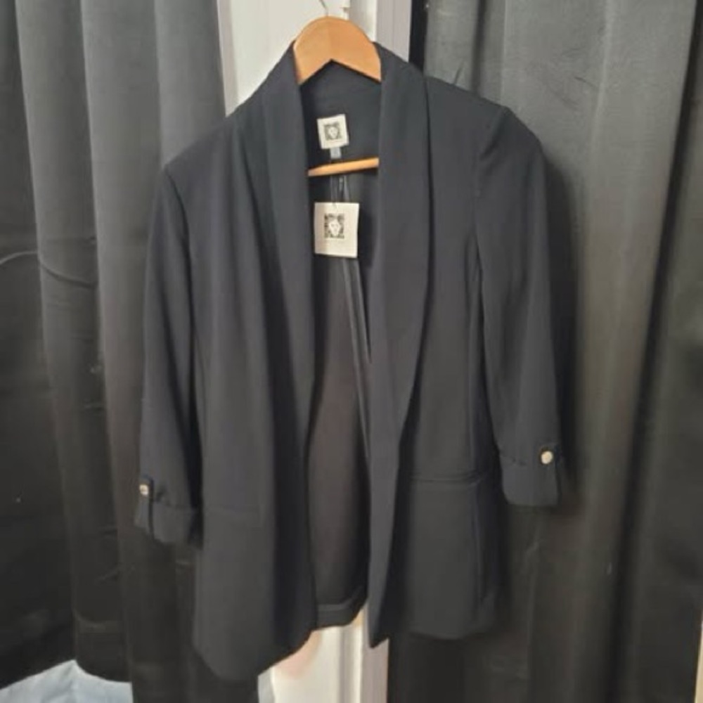 Anne Klein Black Open-Front Shawl Collar Blazer
